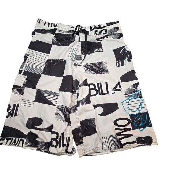 Billabong Board Shorts Checkered Swim Trunks Black & White Surf Size 34 JJ3985 - Picture 1 of 8